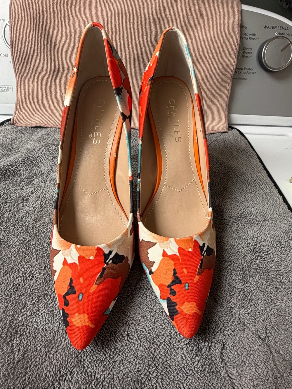 Charles by Charles David Orange Multi Floral Pointed-Toe Pumps